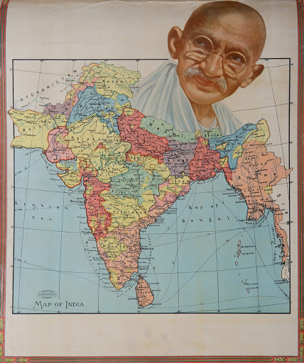 Map of India, featuring Gandhi