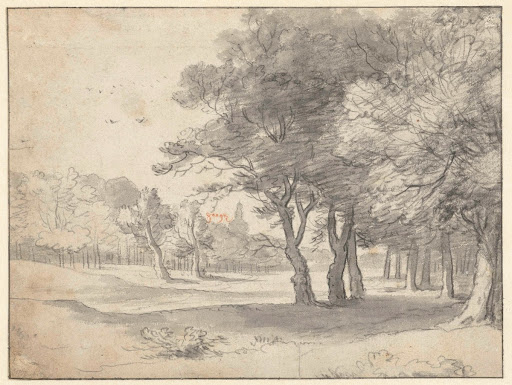 View in the Haagse Bos, with the Grote Kerk, The Hague, in the Distance