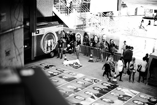 JR's installation in progress