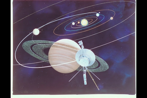 Saturn Voyager Mission Artwork depicts as it passed above the orbits of Mercury Venus Earth Mars and around Jupiter.