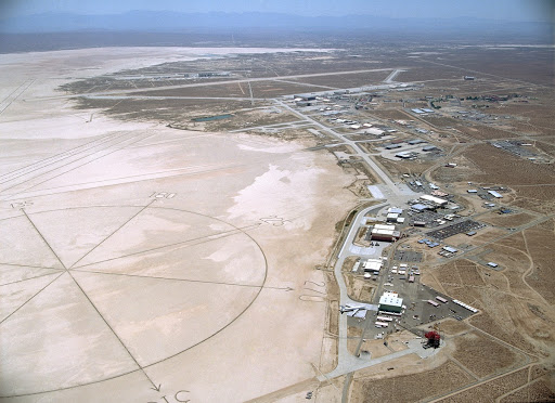 NASA's Dryden Flight Research Center is situated immediately adjacent to the compass rose on the bed of Rogers Dry Lake at Edwards Air Force Base, Calif.