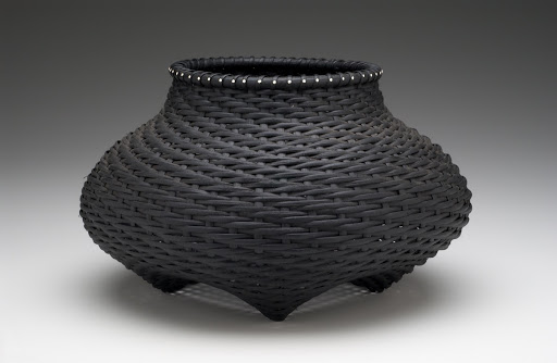 Cord-Woven Black Olla Shaped Basket