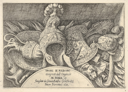 Plate 5: trophies of Roman arms from decorations above the windows on the second floor of the Palazzo Milesi in Rome
