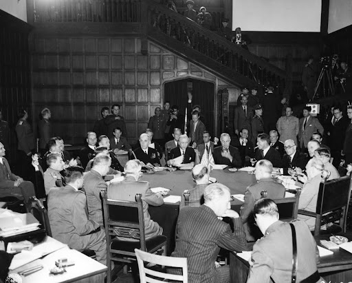 President Harry S. Truman, Winston Churchill, Joseph Stalin, and Others at the Potsdam Conference