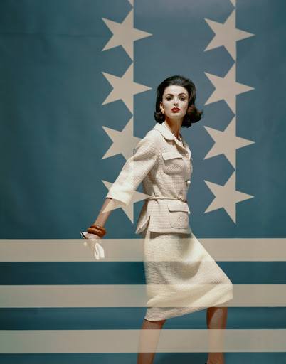 Dorothea McGowan in a White Tweed Suit, Vogue