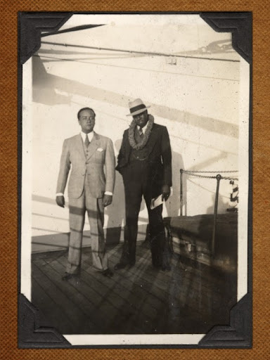 Teddy Weatherford (right) aboard the SS President Hoover with violinist Joe McCutchin