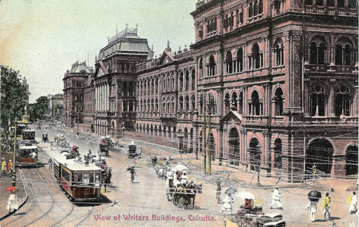 Trams near Writer's Building Calcutta
