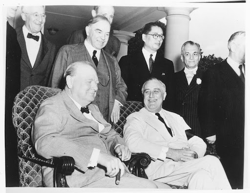 Franklin D. Roosevelt and Winston Churchill at a meeting of the Pacific War Council