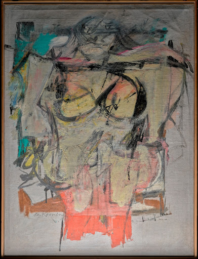 "Woman-Ochre" (1954–1955) under raked light (© 2022 The Willem de Kooning Foundation / ARS, New York)