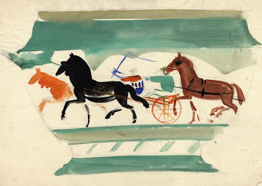 Sketch for decorative plate "Horse Race"