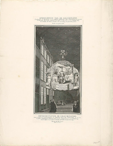 Illuminatie bij het huis van Anthoni de Groot (oostzijde) ter ere van de kroning van keizer Frans I Stefan, 1745