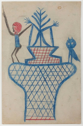 Untitled (Basket, Man, and Owl)