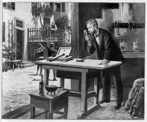 Drawing of Philipp Reis in his "laboratory" (from Artur Fürst, "Weltreich der Technik" (The Empire of Technology), Volume 1, Berlin 1925)
