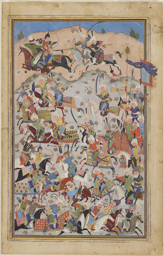 Folio from a Shahnama [?] (Book of kings) by Firdawsi (d.1020); Battle scene