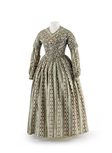 Printed Day Dress with Striped Decoration