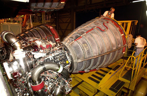 Columbia's engine no. 2 is about to be pulled from the orbiter.
