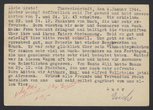 Postcard to Georg and Margarete Marcuse - page 1