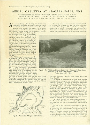 Noticia de enero de 1916 sobre la inauguración del Transbordador sobre el Niágara en un periódico canadiense