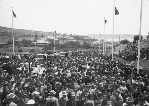 The public arrives for the inauguration of the National Stadium. June 10, 1944.