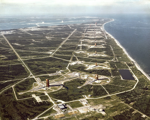 Overall aerial view of Missile Row Cape Kennedy Air Force Station.