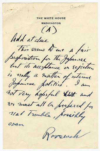Handwritten Addition, Telegram, FDR to Prime Minister Winston Churchill, pg4
