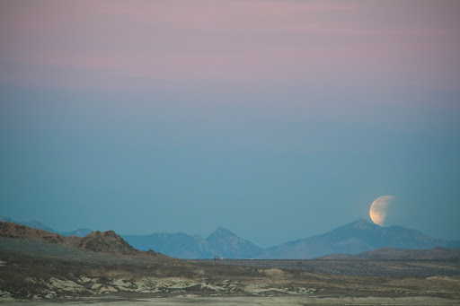 Image shows Trona Pinnacles near California’s NASA Armstrong Flight Research Center during Jan. 31 Super Blue Blood Moon. Trona Pinnacles is an unusual geological feature of the state’s Desert National Conservation.