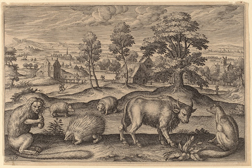 A Monkey, a Porcupine, Two Hedgehogs, a Buffalo and a Fox
