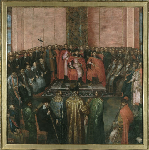 Hetman. Stanisław Żółkiewski presents to King Zygmunt III the captured tsar Shuyski