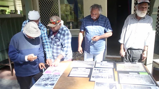 KBH Survivors identifying and documenting KBH hisory. KBH Survivors from Left to right: Uncle James Michael Widdy Welsh, #36; Uncle Kenny Elwood, #10; Uncle Trevor Elwood, #32; Uncle Harry Ritchie, #56.