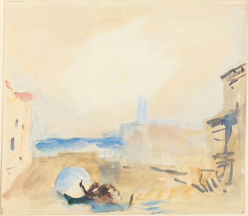 A Gondola Passing Under a Bridge in Venice