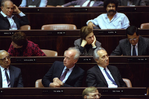 With Knesset Member Shimon Peres. Courtesy of The National Photo Collection Israel State Archive. Photographer: Nathan Alpert