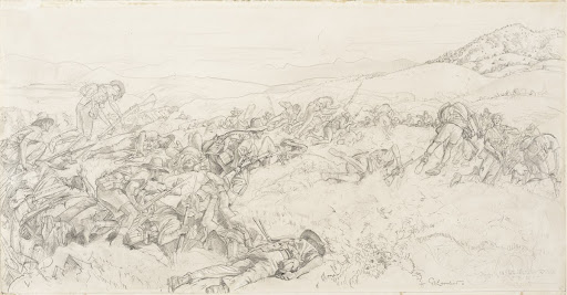 Cartoon for 'The charge of the 3rd Light Horse Brigade at the Nek'