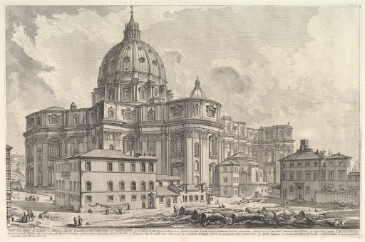 View of the exterior of St. Peter's Basilica in the Vatican, from Vedute di Roma (Roman Views)
