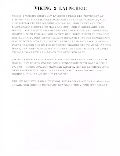 Viking Mission Launch Operation Status Bulletin No12_Sept-10-1975 Page 2