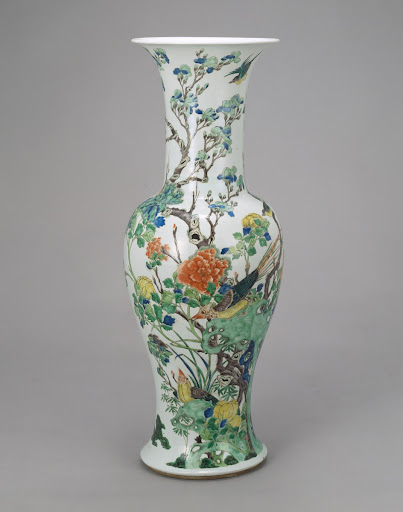 Vasa with Design of Flower-and-bird, Over-glaze Enamels