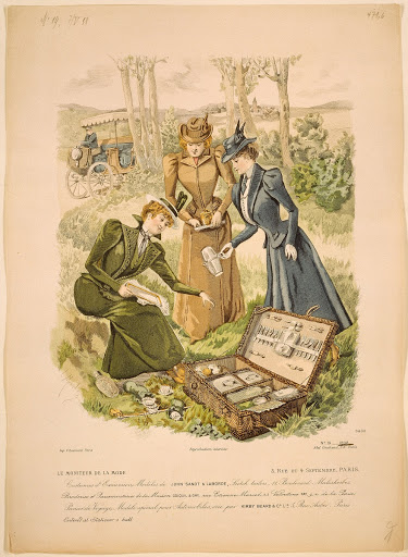 Three Ladies Outside with a Picnic Basket