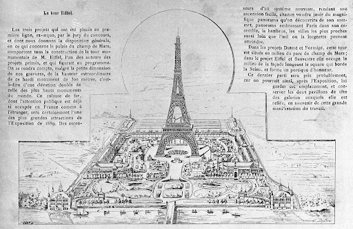 Concours pour l'Exposition universelle de 1889 - Projet primé de M. Dutest - Dessin de O. du Bré
