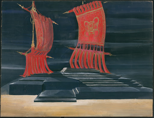 A sketch of the scene by Attilio Colonnello for I due Foscari by Giuseppe Verdi, The San Carlo Opera House, Opera Season 1967-1968