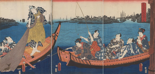 People Enjoying the Evening Cool and Fishing at Eitaibashi Bridge