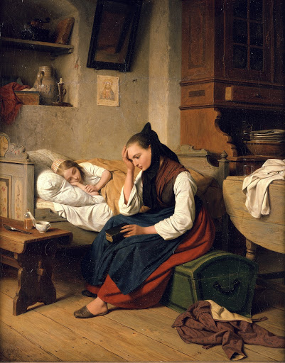 Young farmer with her sick child