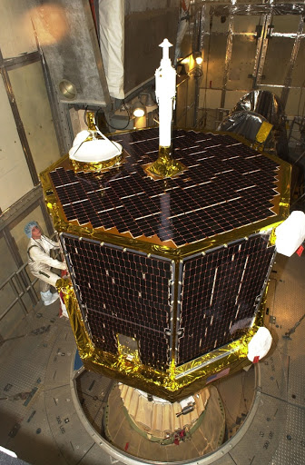 Cape Canaveral Air Force Station the Comet Nucleus Tour CONTOUR spacecraft is viewed from above.