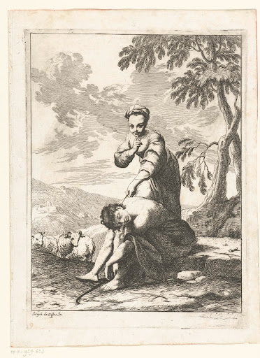 Meisje kietelt een slapende herder