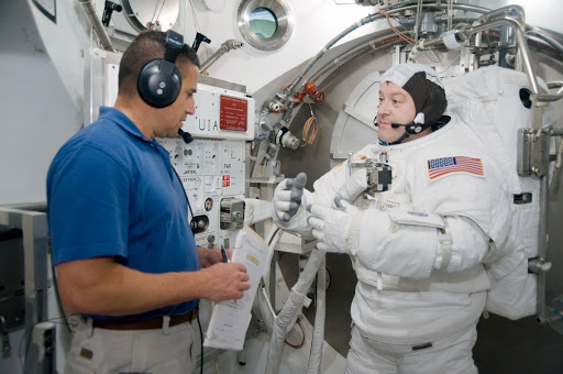STS-130 astronaut Nick Patrick during dry run for SSATA Crew Training and EMU Verification for STS-130.
