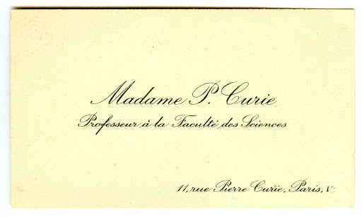 Marie Curie's business card from 1908 (coll. Musée Curie)
