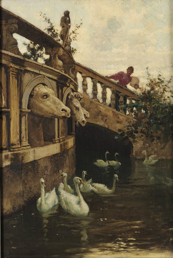 Swans in the fountain of Piazza Pretoria