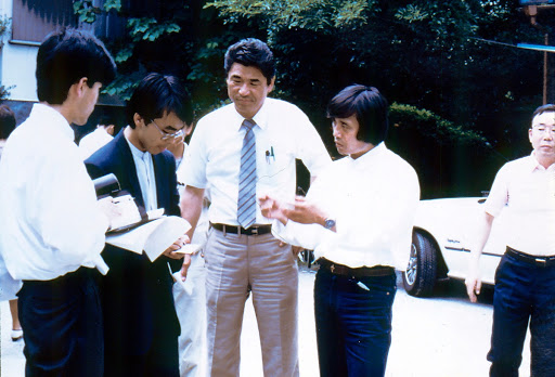 Tadao Ando in his younger days (Construction site of Church of the Light)