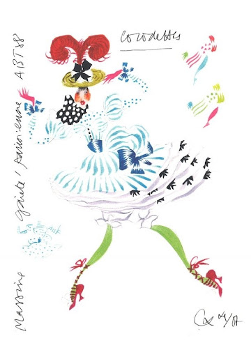 Maquette de costume des cocodettes dans la "Gaîté Parisienne" par Christian Lacroix