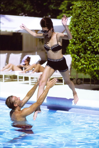 Yasmin Le Bon in a Two-Piece Swimsuit, Vogue