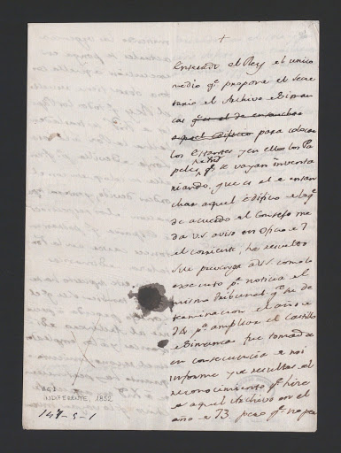 Draft of the royal order to relocate the Indies documents / Page 1