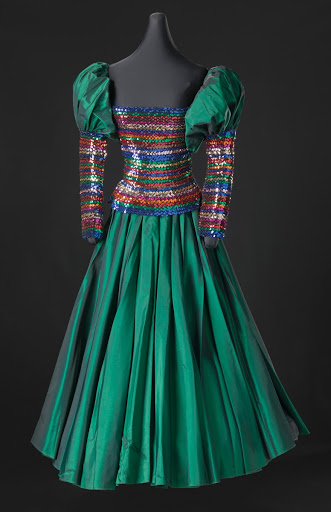 Dark iridescent green and rainbow sequin dress